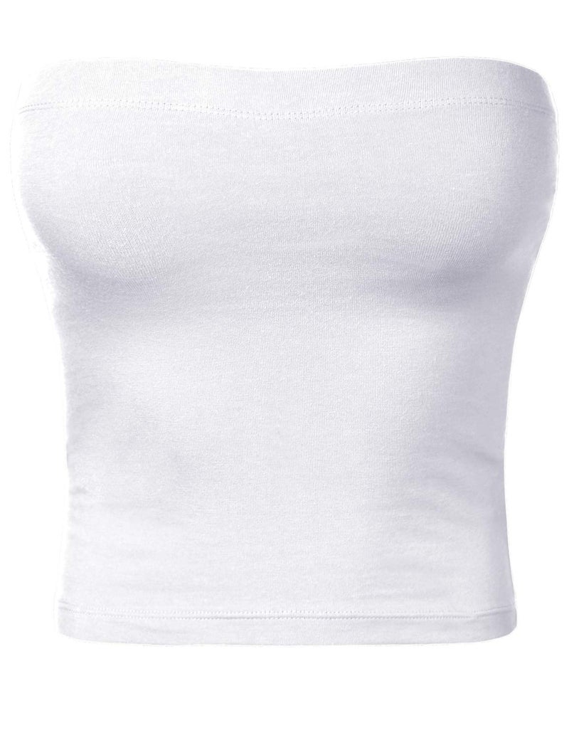 HATOPANTS Women's Shapewear Tube Tops Strapless Ruched Built-in Shelf Bra Casual White M - Image 2